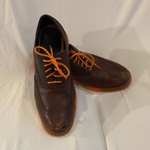 Cole Haan Brown Leather Oxfords with Orange Accents